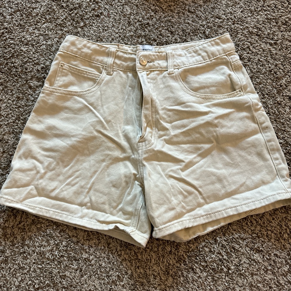 Princess Polly Cream Denim Shorts